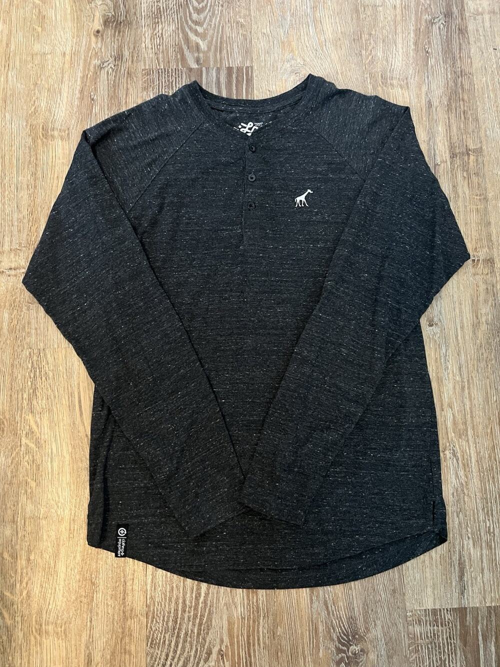 MENS LRG LONG SLEEVE HEATHER-SPECKLED DARK GREY PREMIUM FIT HENLEY TOP Large